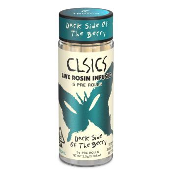 A photograph of CLSICS Rosin Preroll 5pk Indica Dark Side Of The Berry