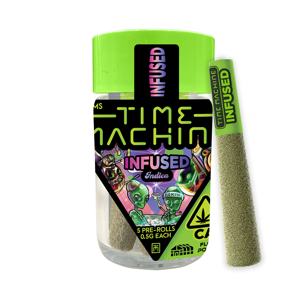 A photograph of Time Machine Infused Preroll 5pk Indica Lemon Cookie