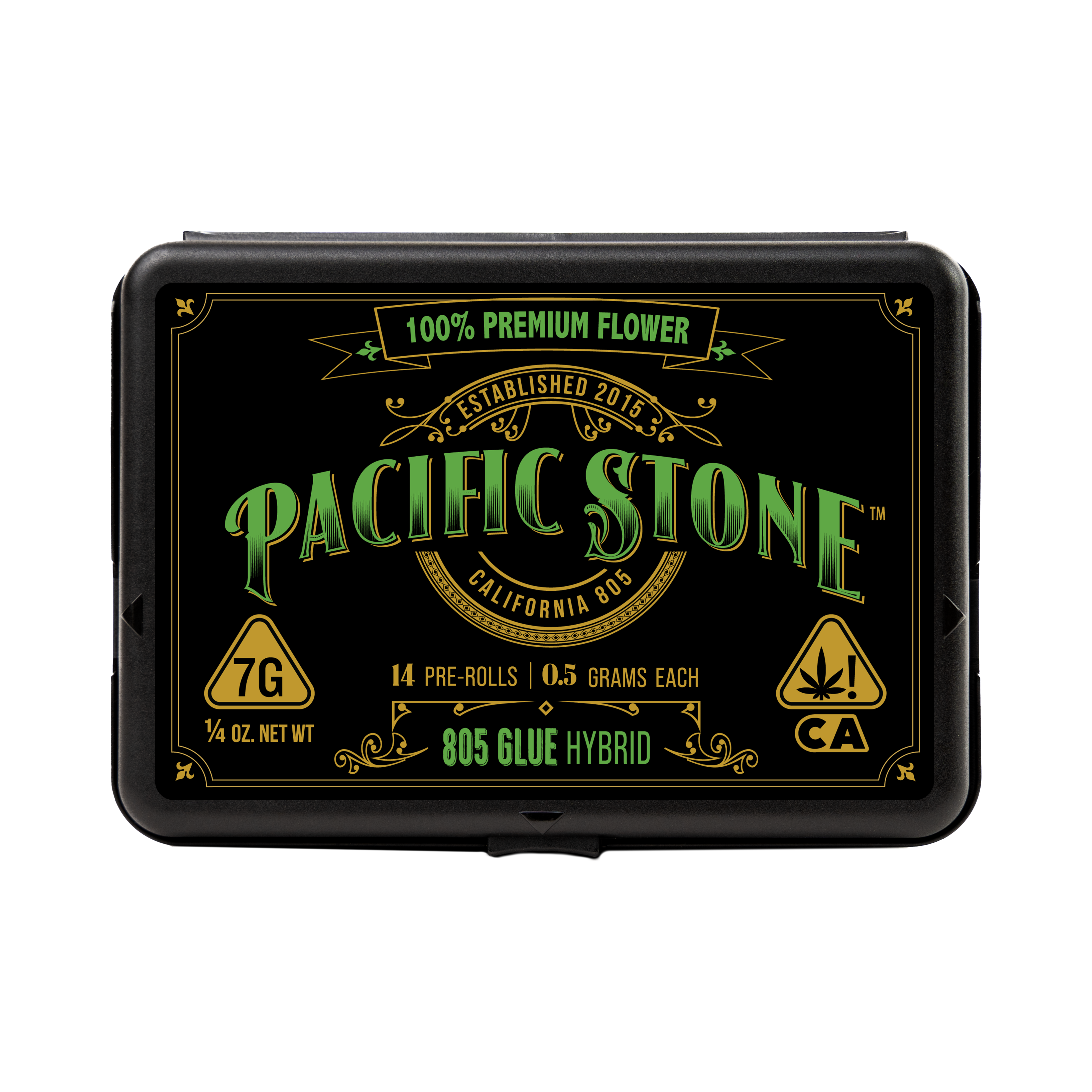 A photograph of Pacific Stone Preroll 0.5g Hybrid 805 Glue 14-Pack 7.0g