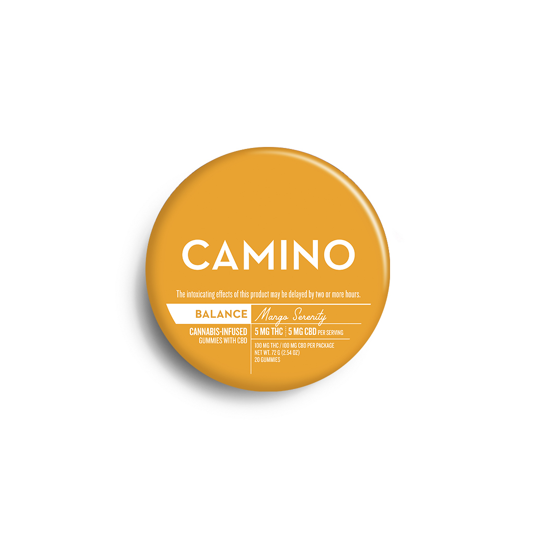 A photograph of Camino Gummies Mango Serenity CBD 1:1