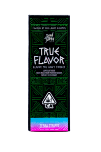 A photograph of Seed Junky True Flavor Cartridge 1g Hybrid Zebra Ztripez