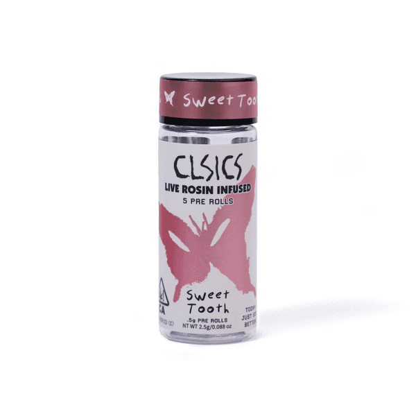 A photograph of CLSICS Rosin Preroll 5pk .5g Hybrid Sweet Tooth