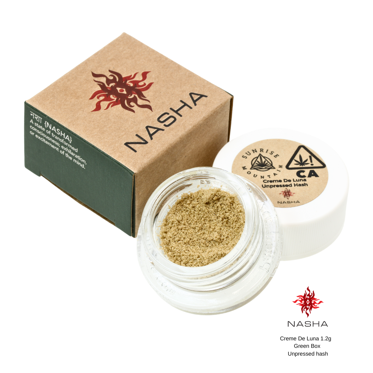 A photograph of Nasha Green Unpressed 1.2g Creme De Luna