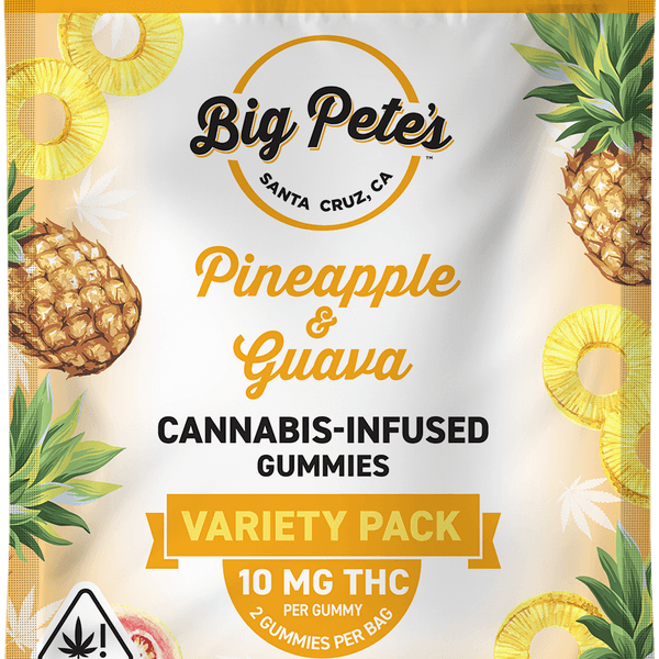 A photograph of Big Pete's Gummies Rosin Fast-Acting Sativa Pineapple & Guava 20mg 2pk