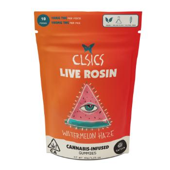 A photograph of CLSICS Live Rosin Gummies Sativa Watermelon Haze