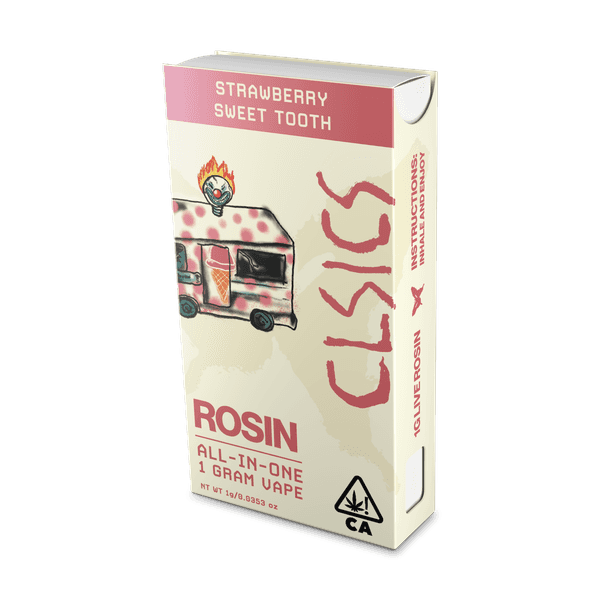 A photograph of CLSICS Live Rosin All-In-One Cartridge 1g Hybrid Sweet Tooth