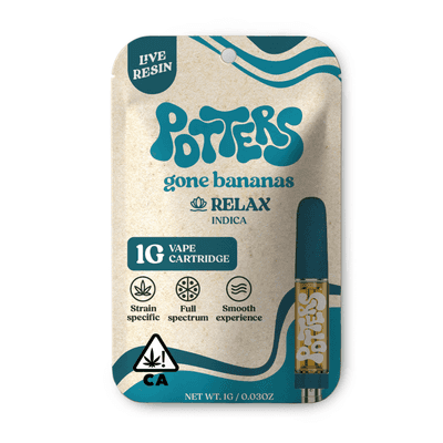 Potters Live Resin Vape Cartridges 1g Indica Gone Bananas