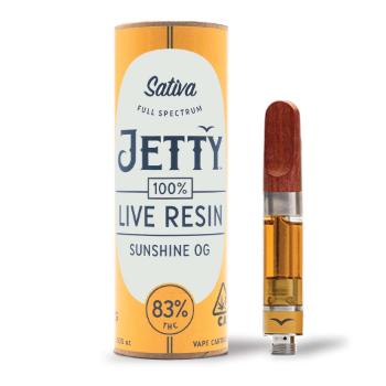 A photograph of Jetty Cartridge 1g Unrefined LR Sunshine OG