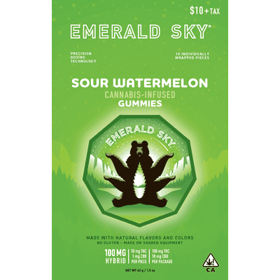 Emerald Sky Gummies 10ct 100mg Hybrid Sour Watermelon