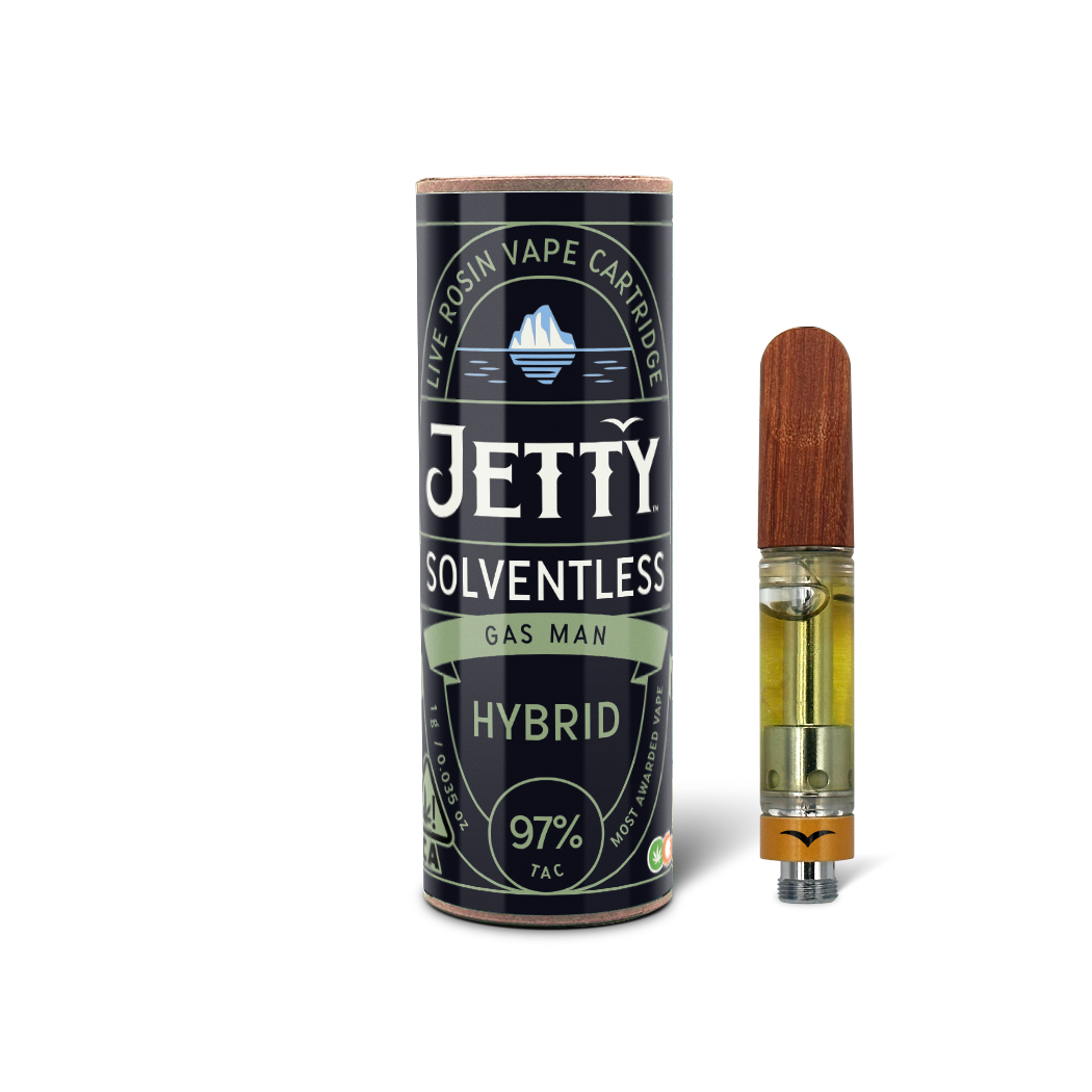A photograph of Jetty Cartridge OCAL 1g Solventless Gas Man