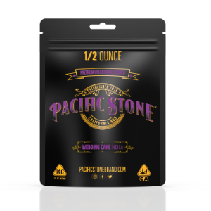 A photograph of Pacific Stone Flower 14.0g Pouch Indica Wedding Cake (8ct)