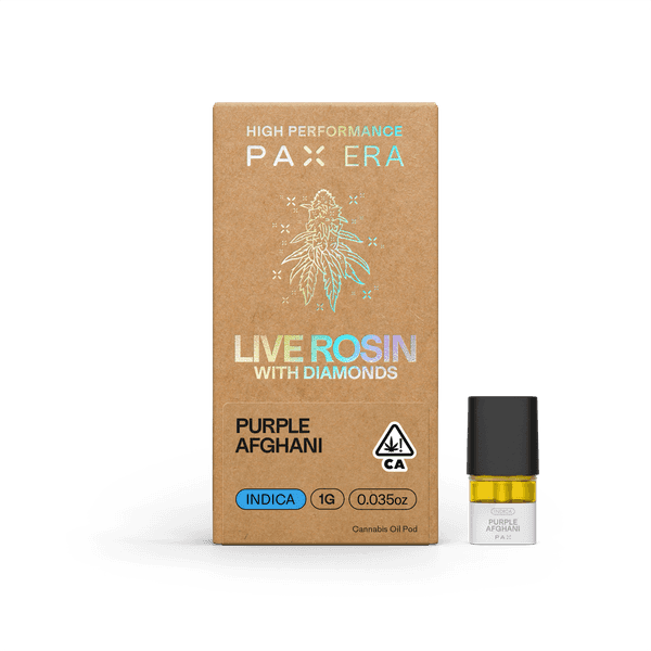 A photograph of PAX Live Rosin Pod 1g Indica Purple Afghani