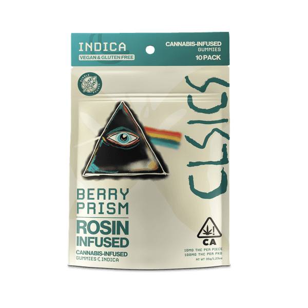 A photograph of CLSICS Live Rosin Gummies Indica Berry Prism