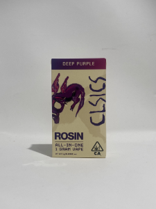 A photograph of CLSICS Live Rosin All-In-One Cartridge 1g Indica Deep Purple