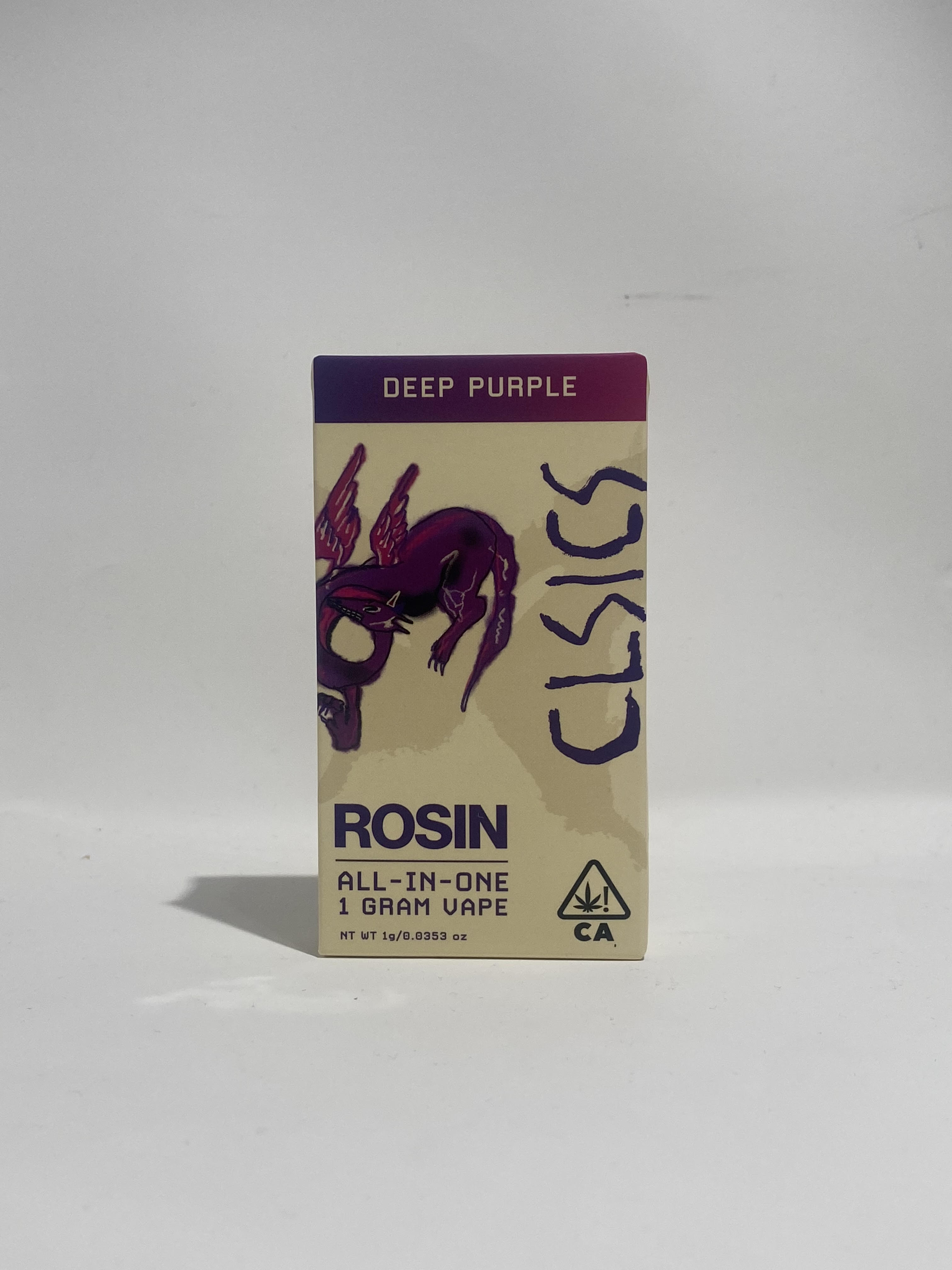 A photograph of CLSICS Live Rosin All-In-One Cartridge 1g Indica Deep Purple