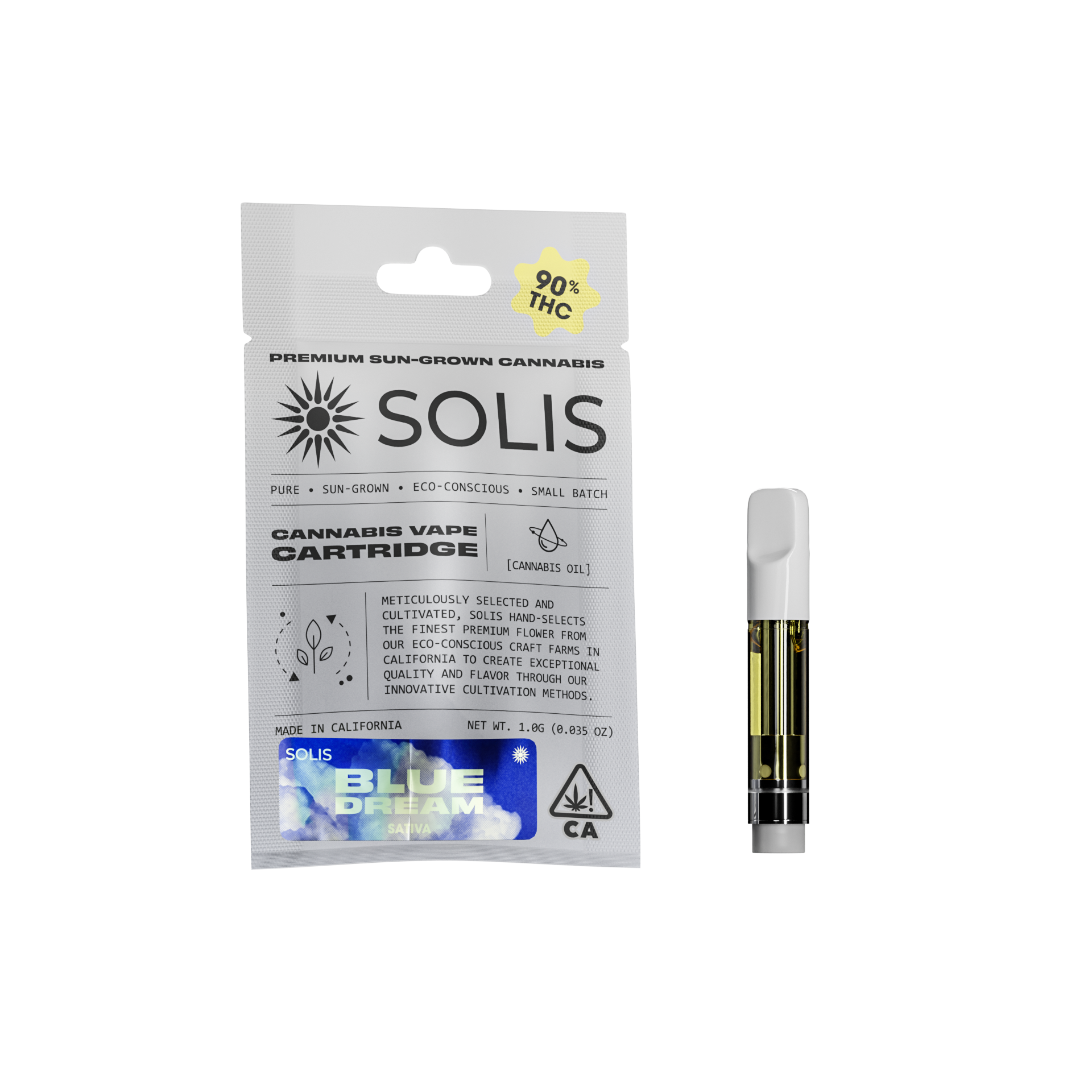 A photograph of Solis Cartridge 1g Sativa Blue Dream