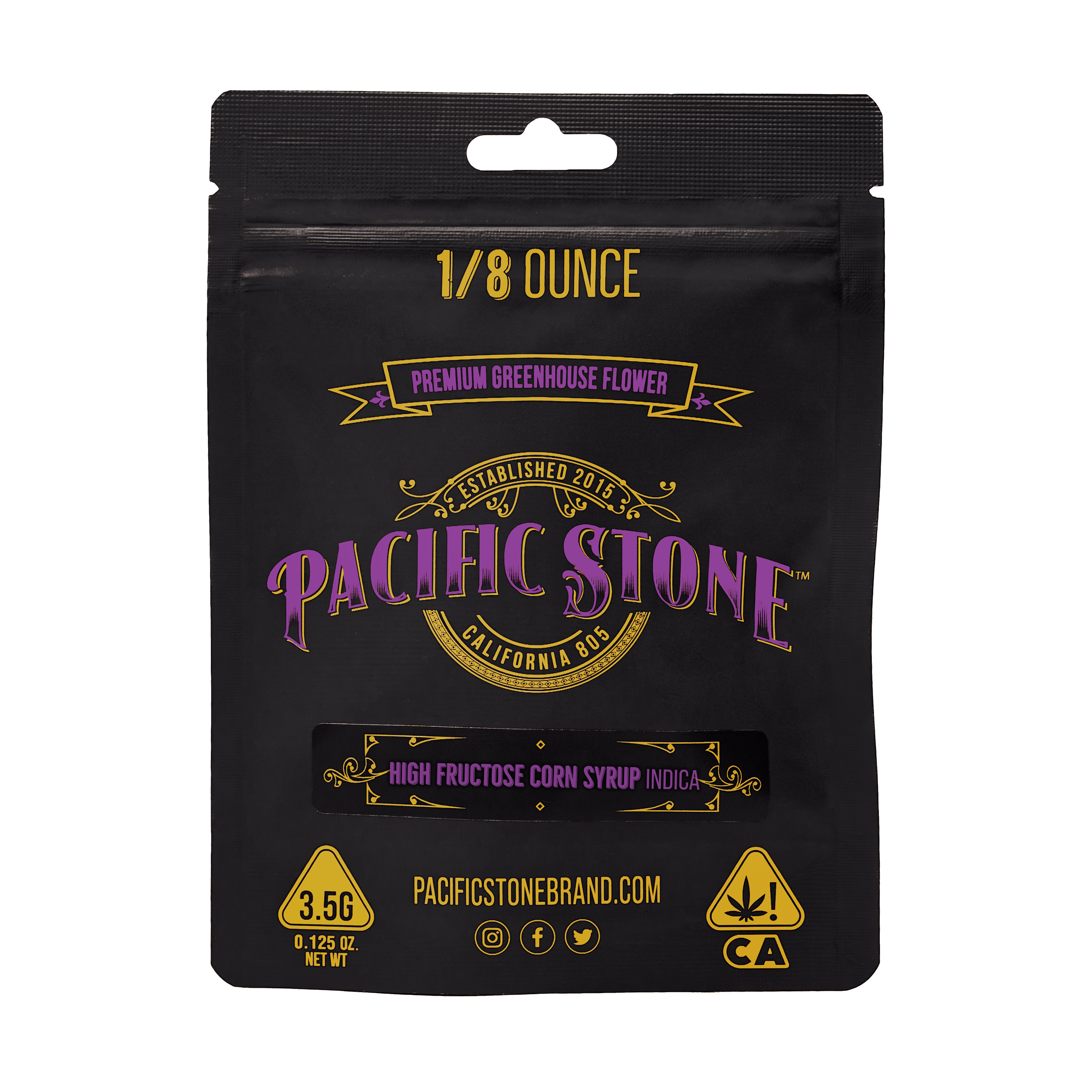 A photograph of Pacific Stone Flower 3.5g Pouch Indica High Fructose Corn Syrup