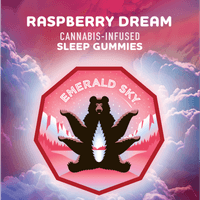 A photograph of Emerald Sky LR Gummies 10ct 100mg Indica Raspberry Dream 10:2:2 THC/CBD/CBN Slee