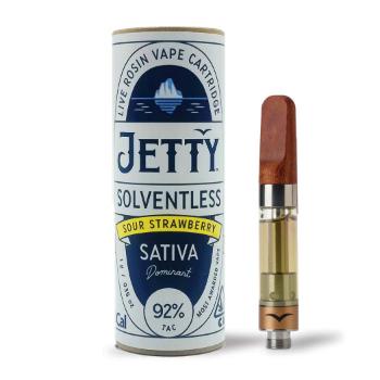 A photograph of Jetty Cartridge OCAL 1g Solventless Sour Strawberry