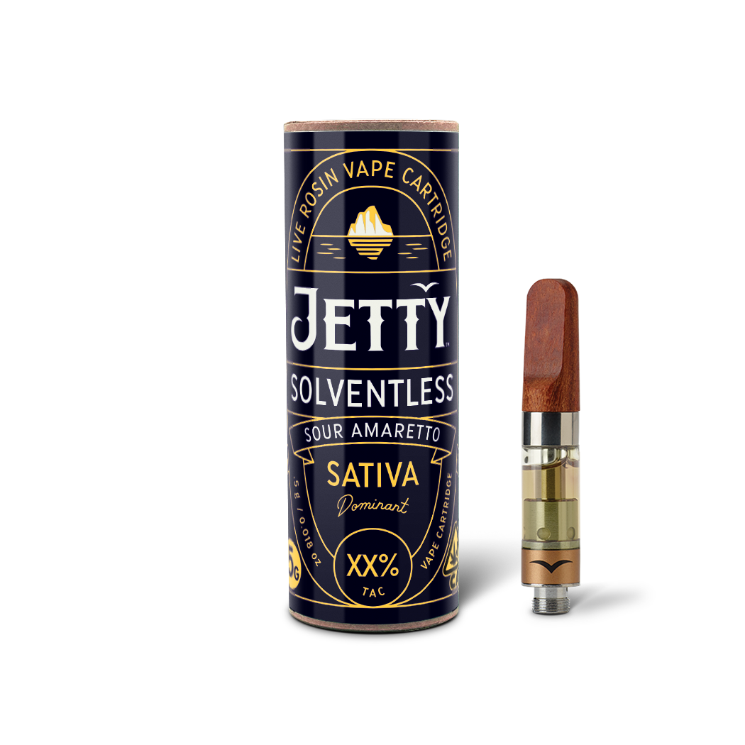 A photograph of Jetty Cartridge 0.5g Solventless Sour Amaretto