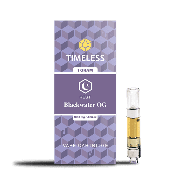 A photograph of Timeless Cartridge Rest 1g Indica Blackwater OG