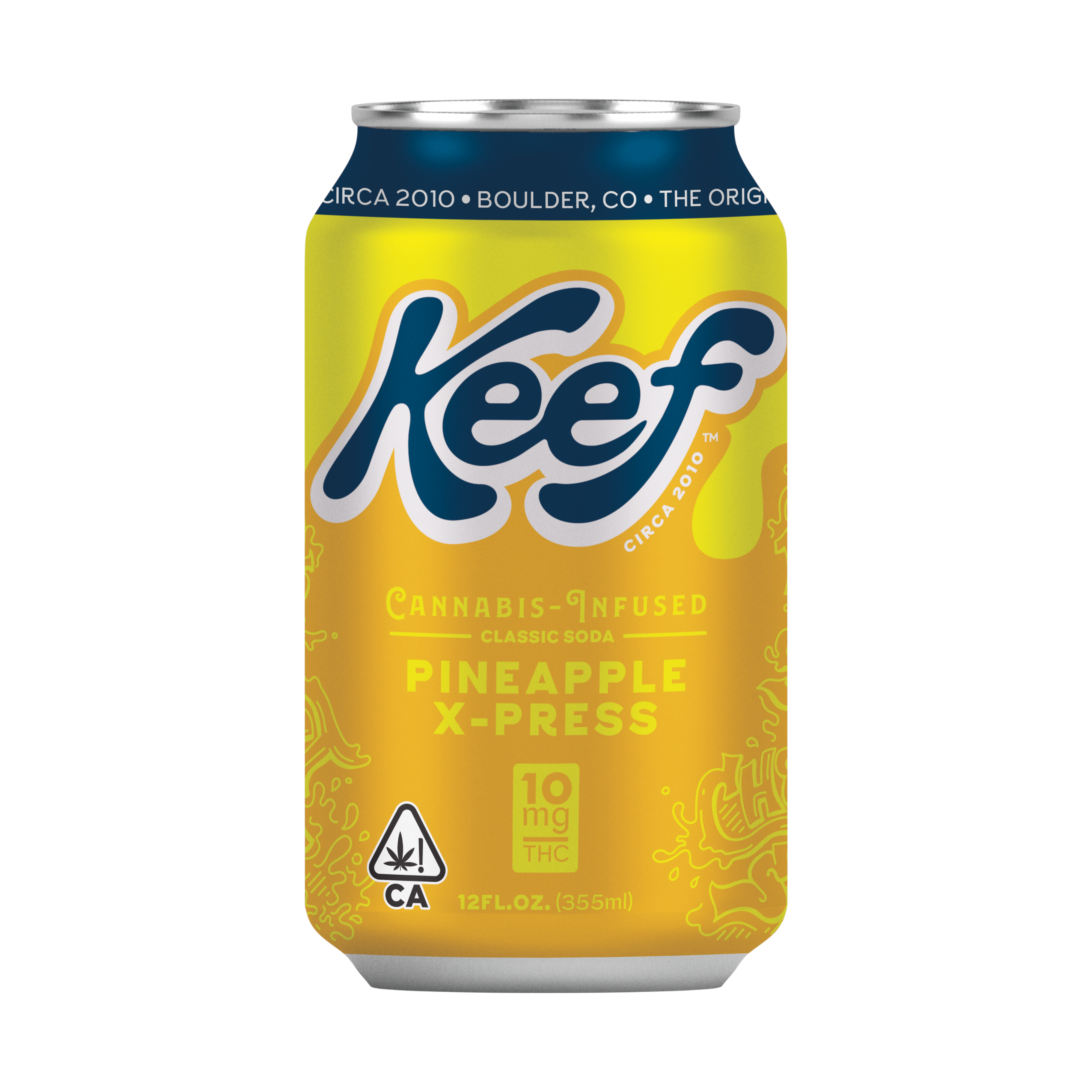 A photograph of Keef 10mg Pineapple X-Press Classic Soda 12oz