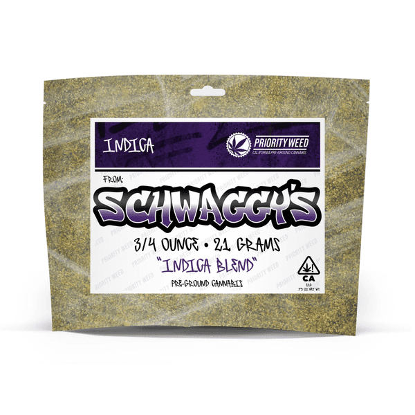 A photograph of Schwaggys Preground 21.0g Pouch Indica Blend