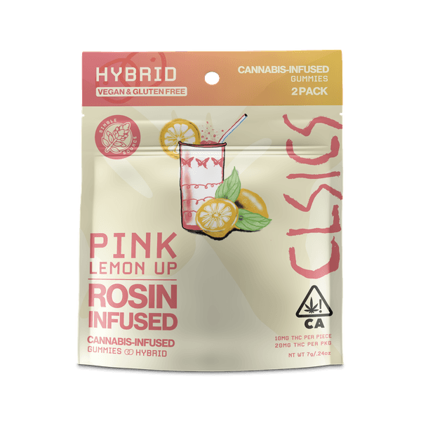 A photograph of CLSICS Live Rosin Gummies Hybrid Pink Lemon Up 2-Piece