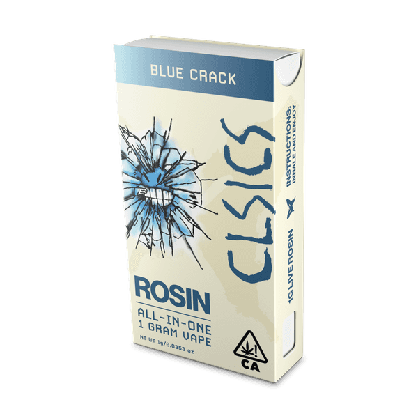 A photograph of CLSICS Live Rosin All-In-One Cartridge 1g Sativa Blue Crack