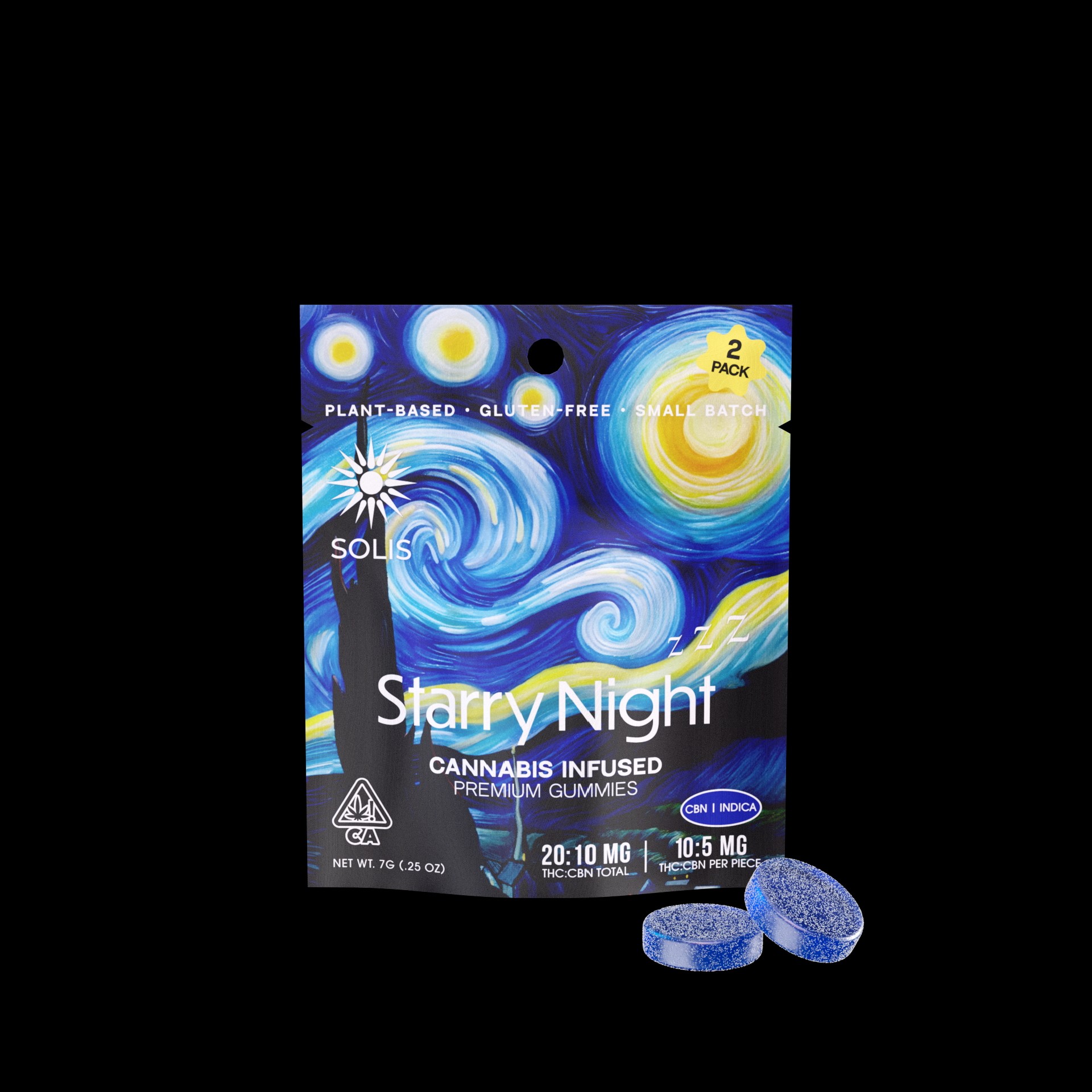 A photograph of Solis Gummies Indica Starry Night 2pk