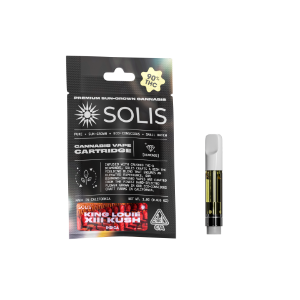 A photograph of Solis Diamond Enhanced Cartridge 1g Indica King Louie XIII Kush