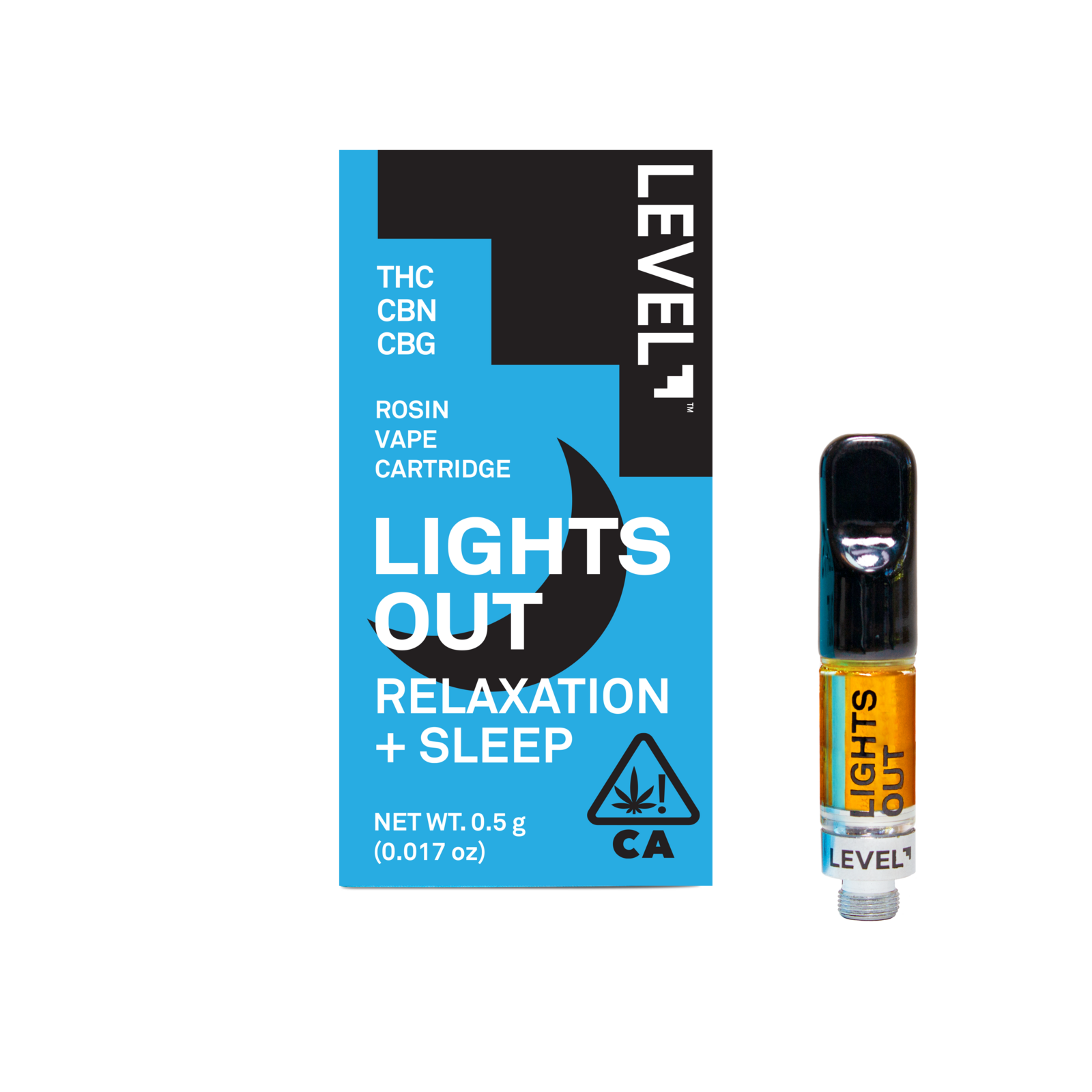 A photograph of Level Lights Out 0.5g Rosin Cartridge