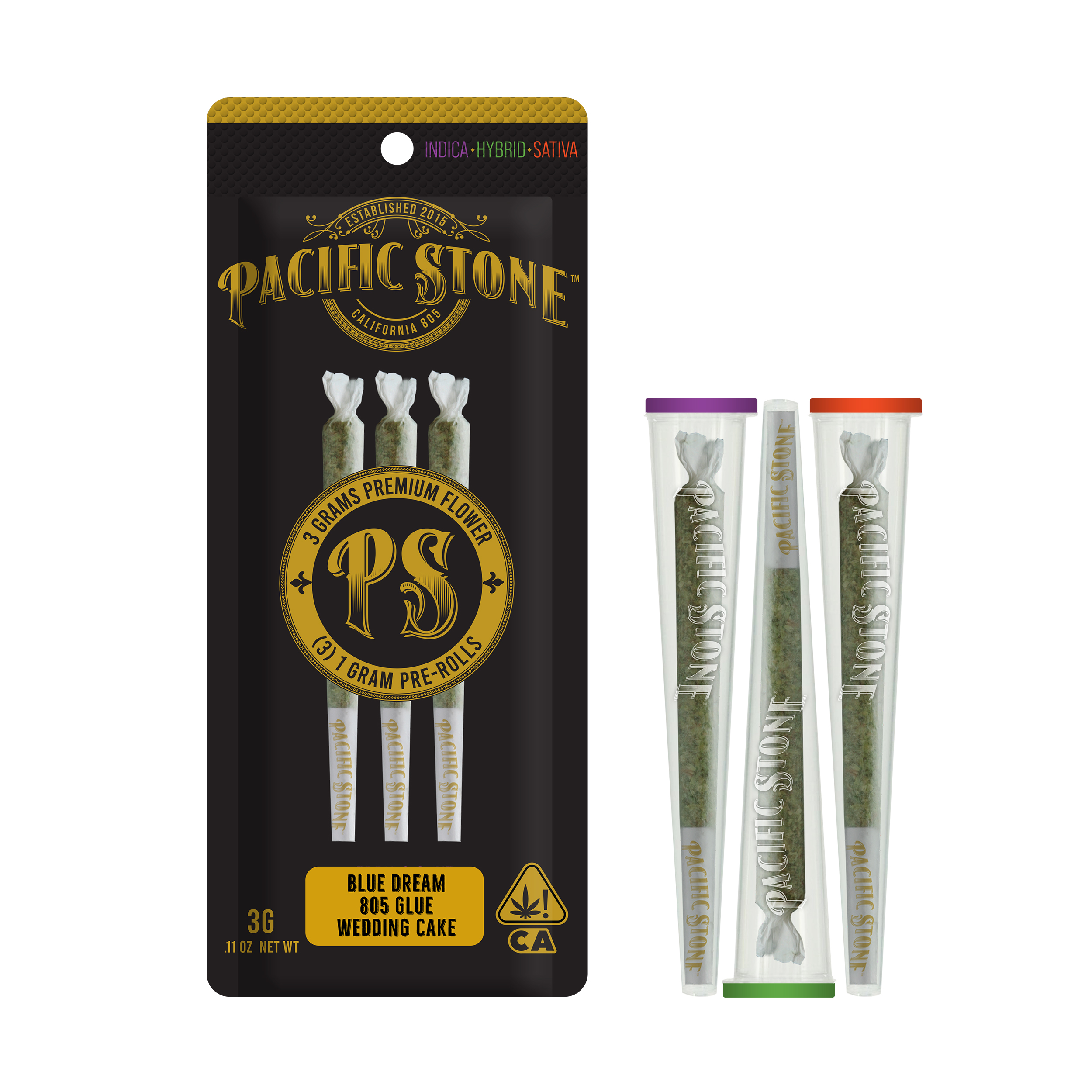 A photograph of Pacific Stone Preroll 1.0g Legend Variety 3-Pack 3.0g