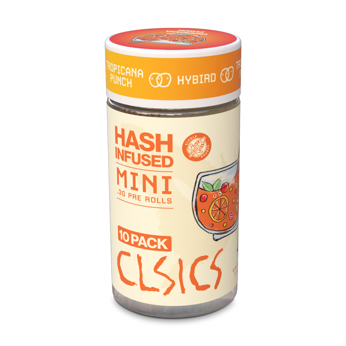 A photograph of CLSICS Hash Preroll 10pk Hybrid Tropicana Punch