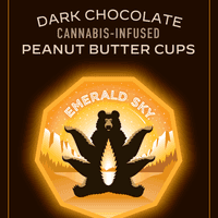 A photograph of Emerald Sky Peanut Butter Cups 10ct 100mg Sativa Dark Chocolate