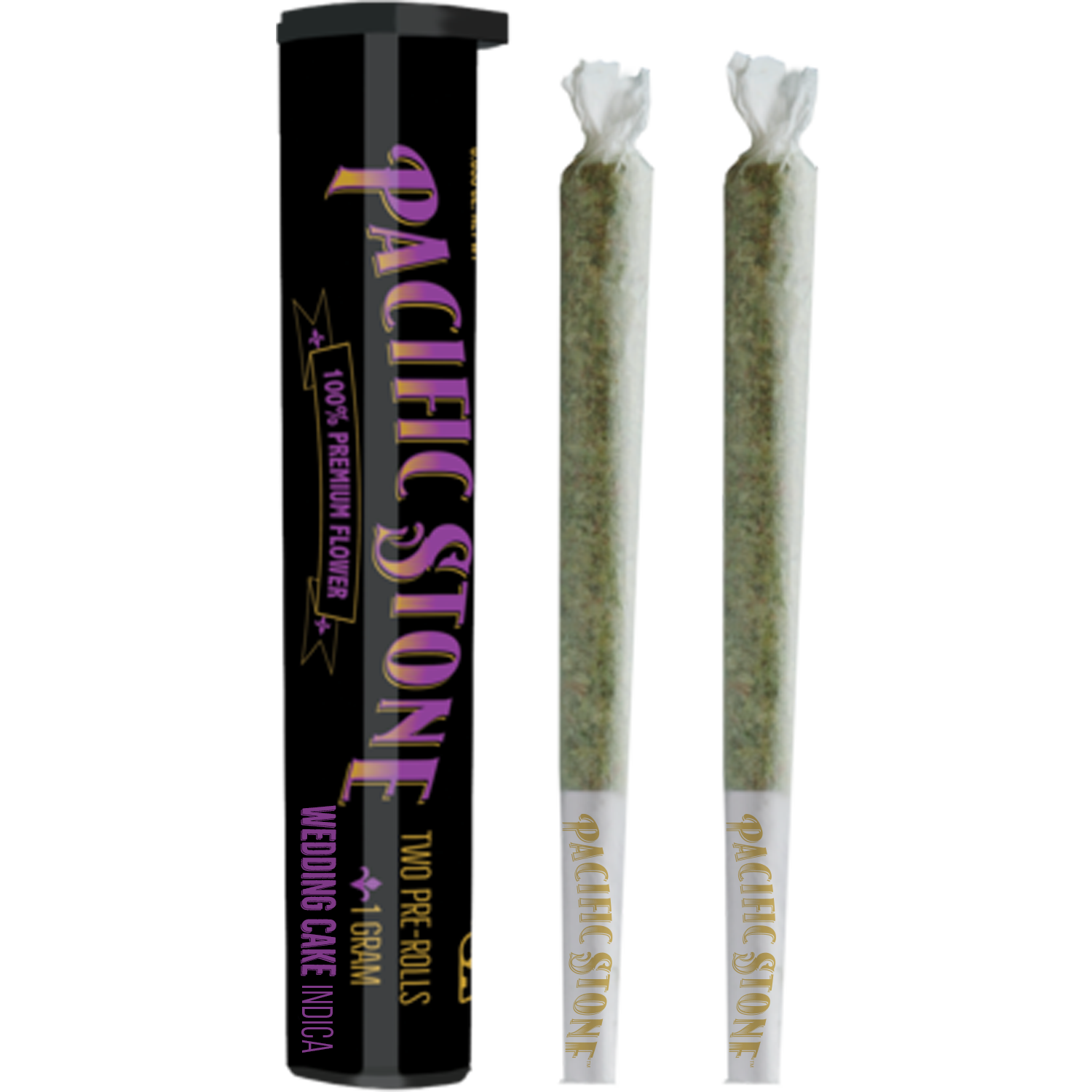 A photograph of Pacific Stone Preroll 0.5g Indica Wedding Cake 2-Pack 1.0g