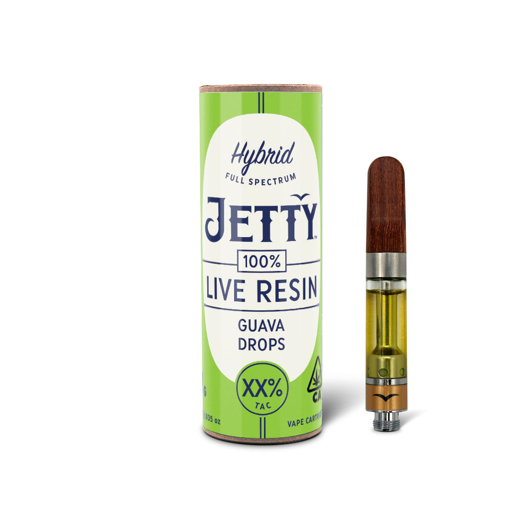 A photograph of Jetty Cartridge 1g Unrefined LR Guava Drops