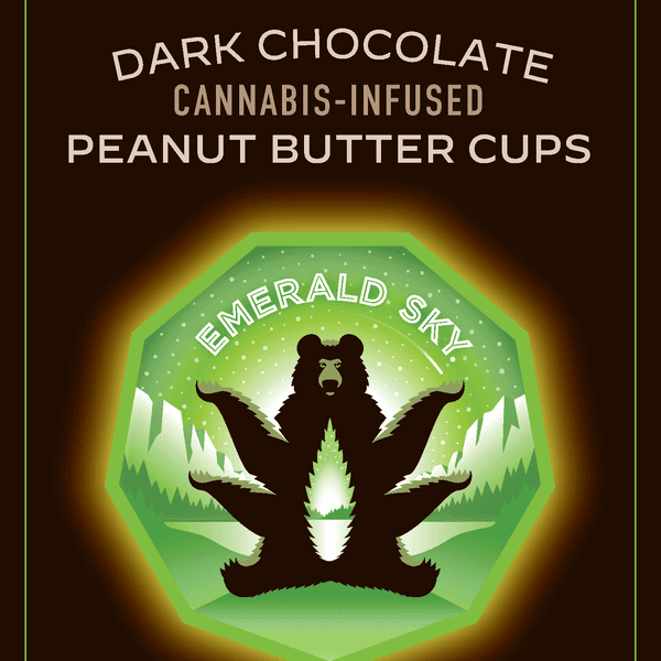 A photograph of Emerald Sky Peanut Butter Cups 10ct 100mg Hybrid Dark Chocolate