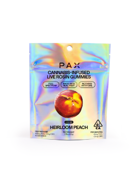 A photograph of PAX Live Rosin Gummies Heirloom Peach