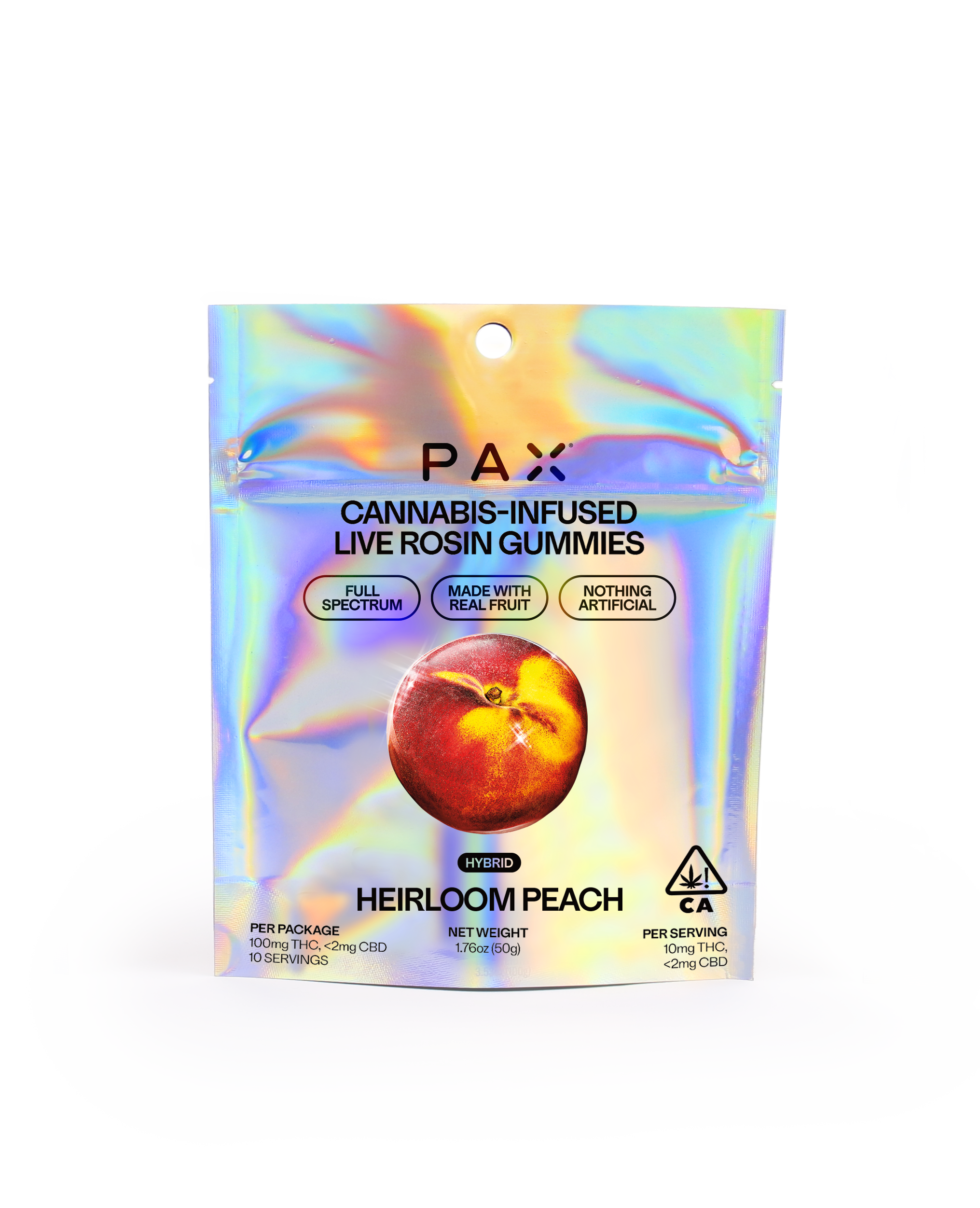 A photograph of PAX Live Rosin Gummies Heirloom Peach