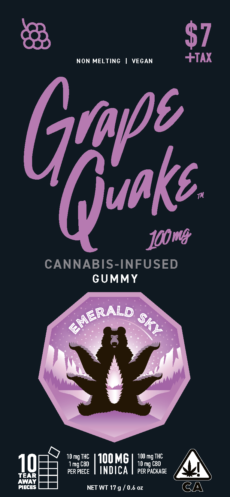 A photograph of Emerald Sky Gummies 1ct 100mg Indica Grape Quake (Register 48pk)