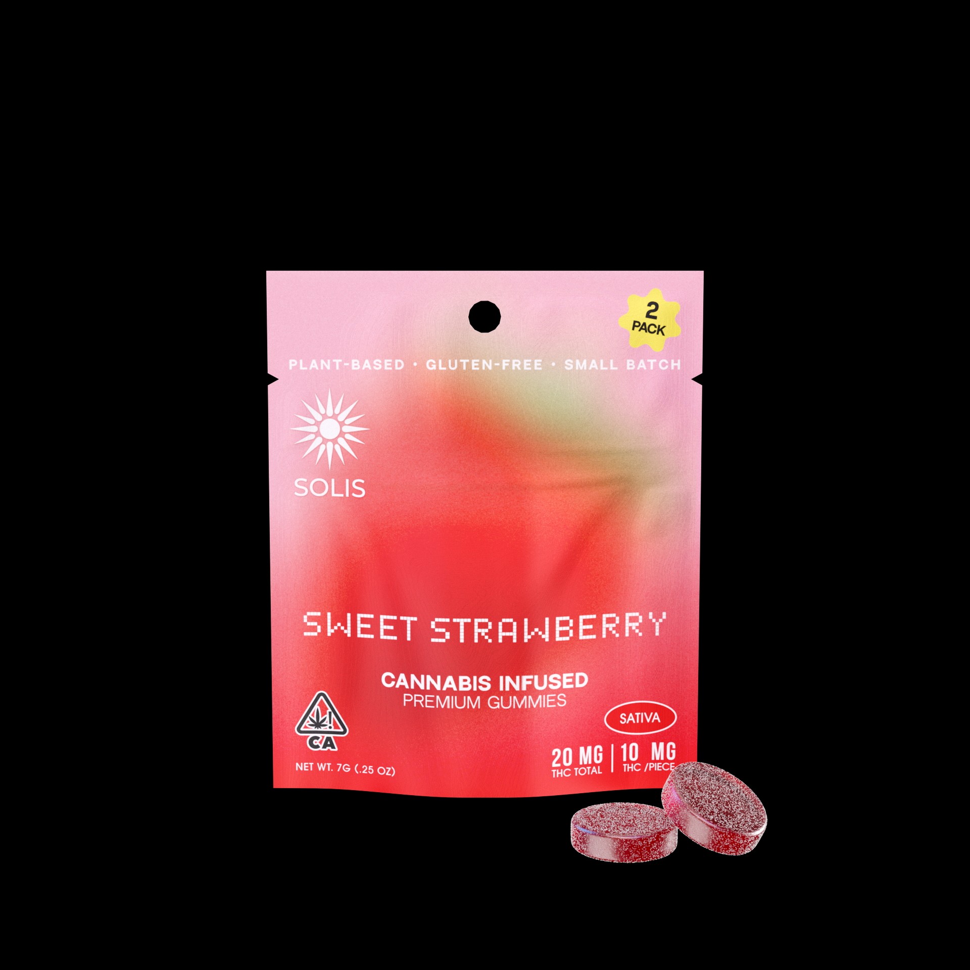 A photograph of Solis Gummies Sativa Sweet Strawberry 2pk