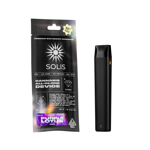 A photograph of Solis Diamond Enhanced All-In-One 1g Indica Purple Lotus