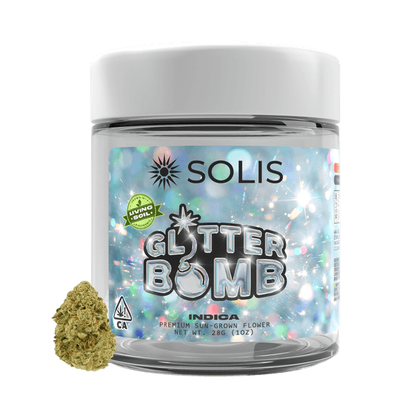 A photograph of Solis Flower 28g Indica Glitter Bomb