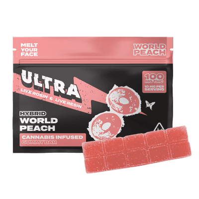 Ultra Live Rosin and Live Resin Gummy Bar 100mg Hybrid World Peach