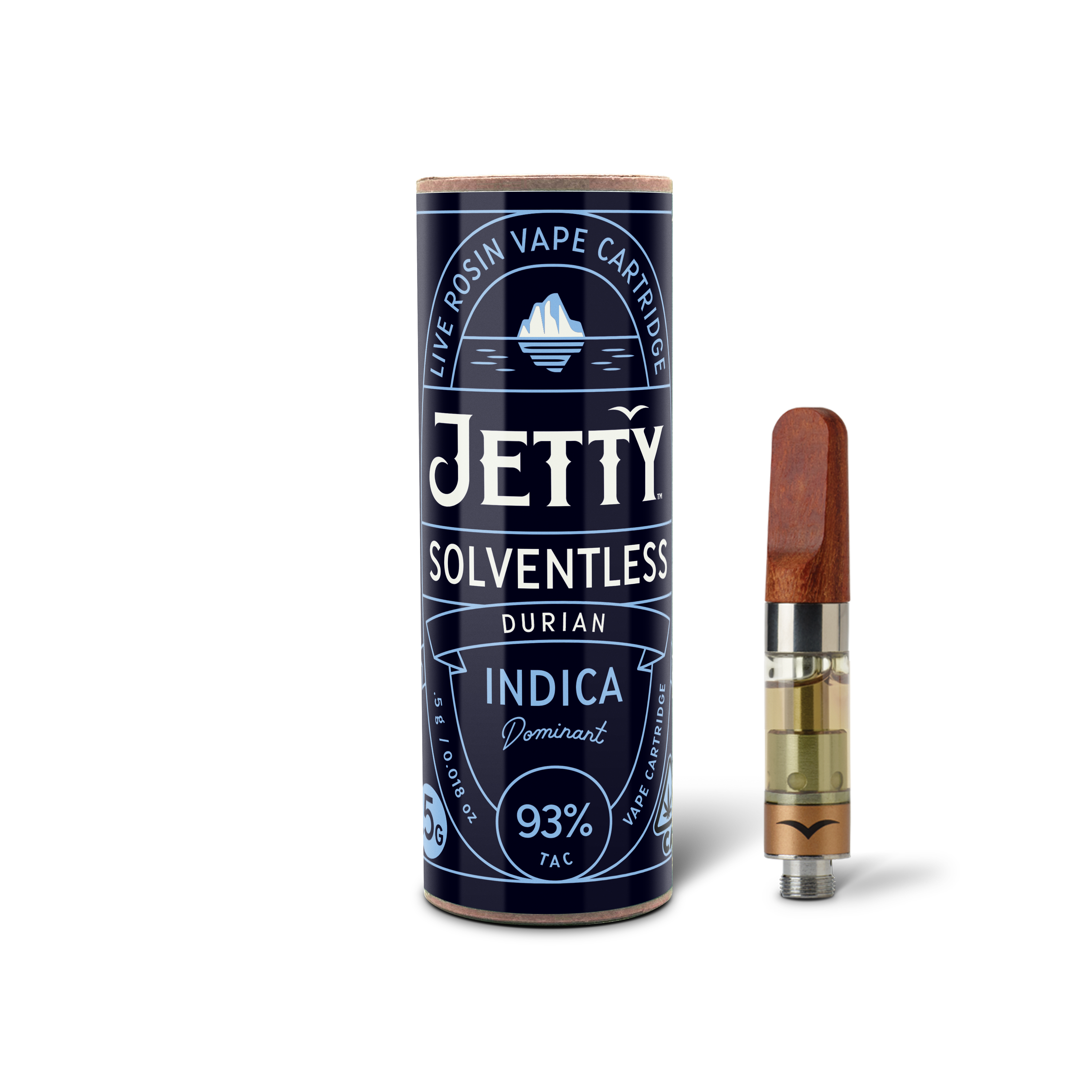 A photograph of Jetty Cartridge 0.5g Solventless Durian