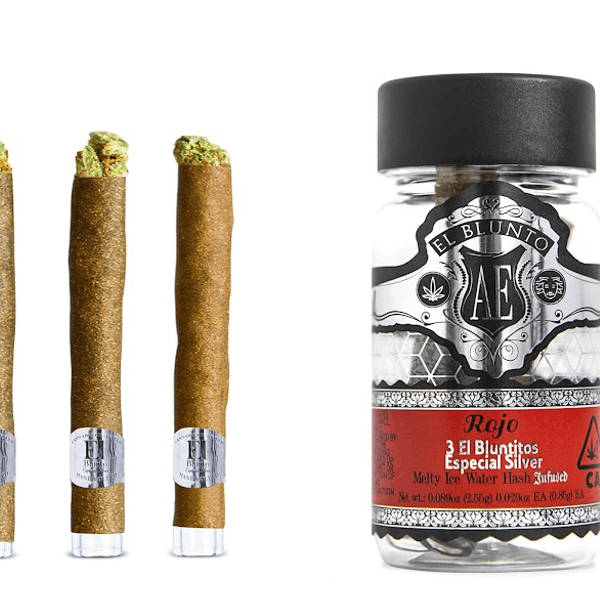 A photograph of El Blunto Especial Silver Hash Bluntito .85g Hybrid Rojo 3pk 2.55g