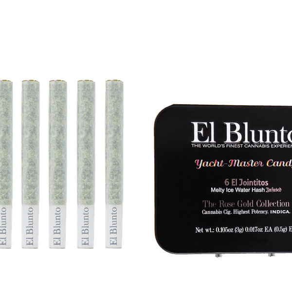 A photograph of El Blunto Hash Jointito .5g Indica Yacht Master Punch 6pk 3g 16ct