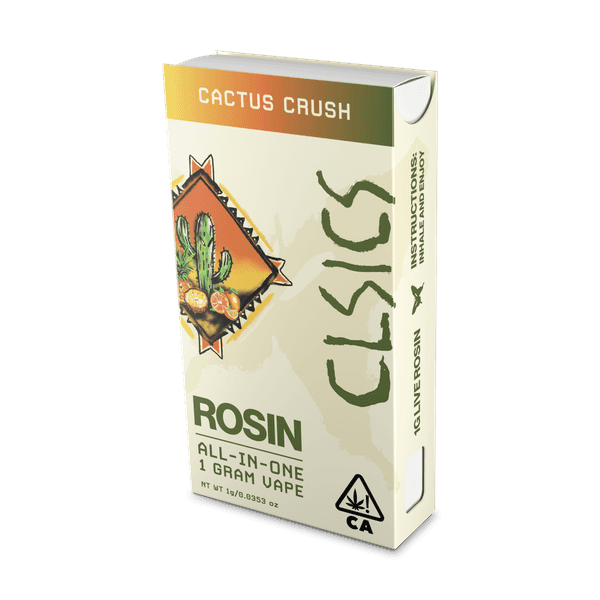 A photograph of CLSICS Live Rosin All-In-One Cartridge 1g Sativa Cactus Crush