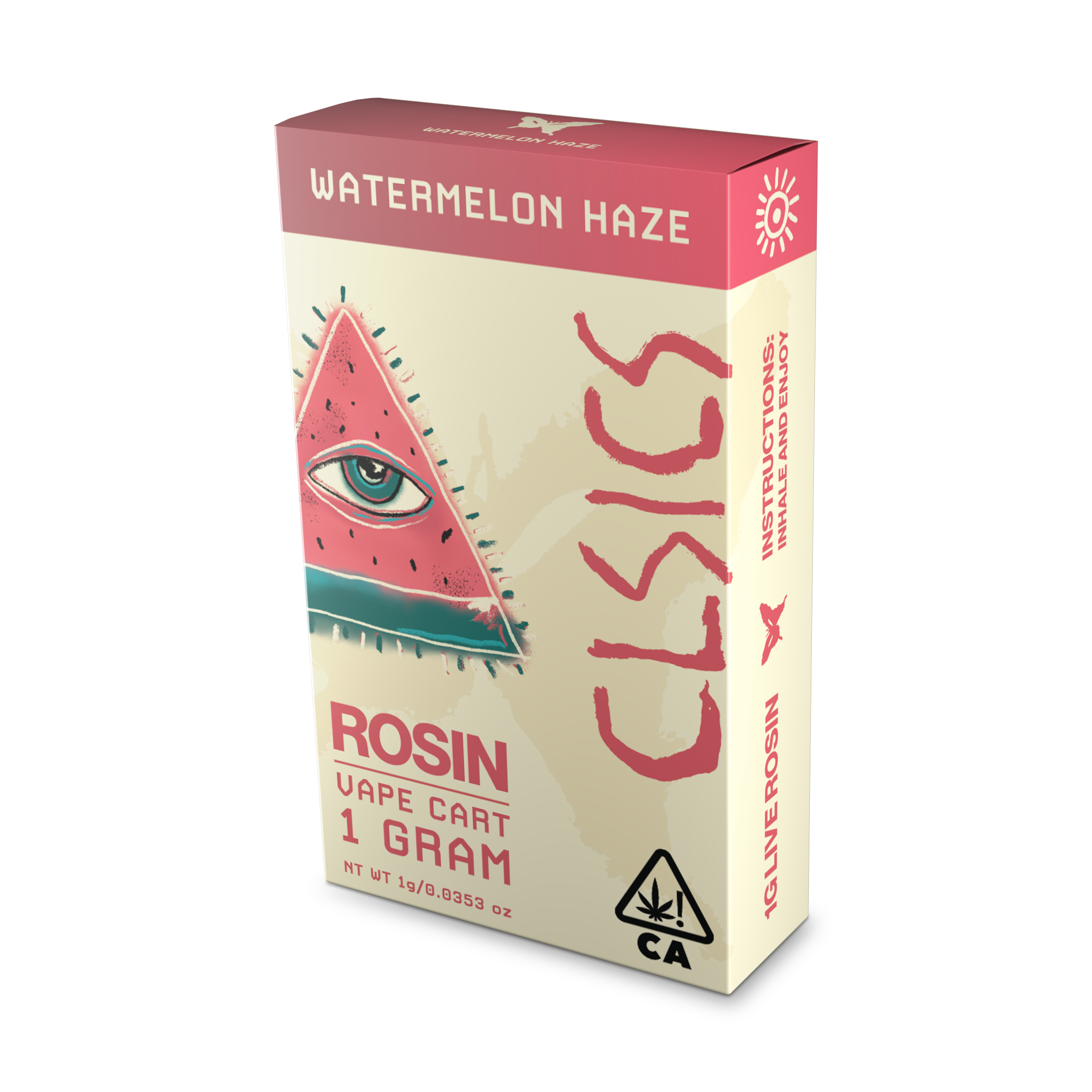 A photograph of CLSICS Live Rosin Cartridge 1g Sativa Watermelon Haze